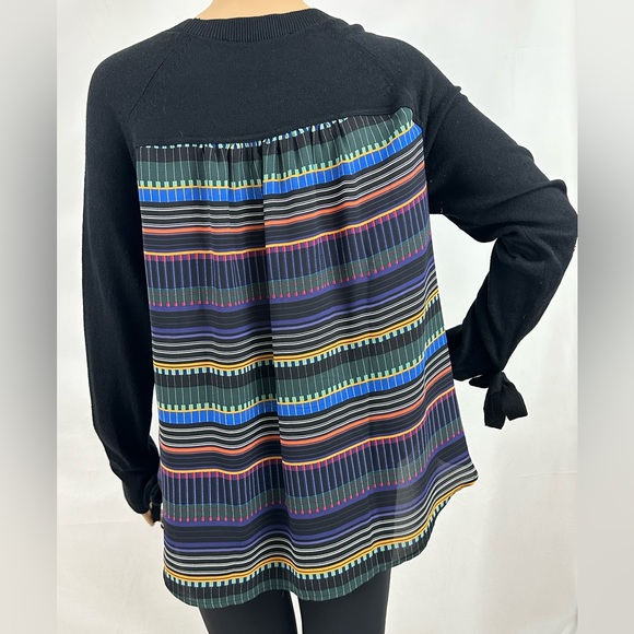Loft Black Silk Blend Sweater with Semi-Sheer Striped back and sides Lar… - Picture 2 of 8